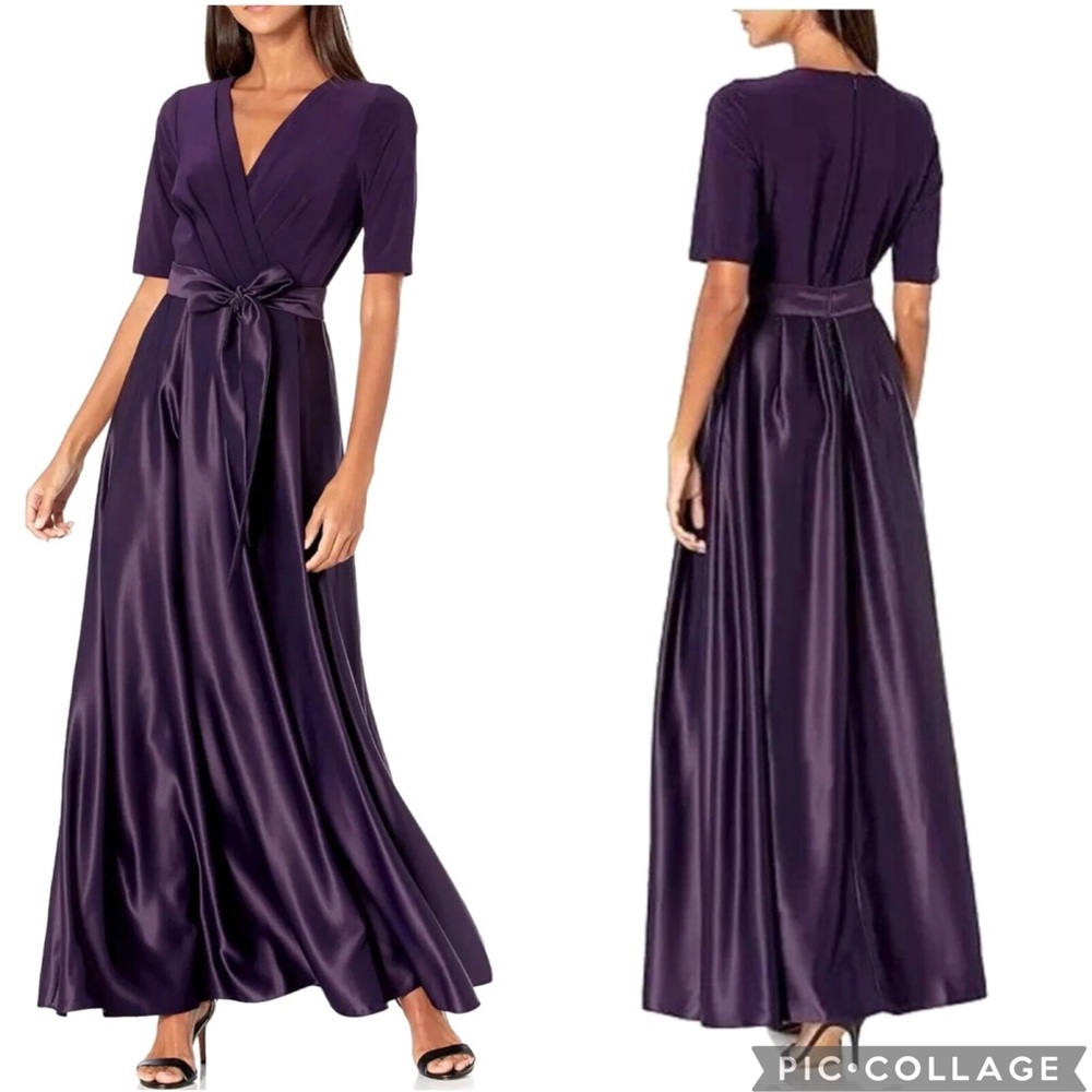 Alex Evenings satin Skirt‎ Surplice Top Gown Eggplant Purple 12
